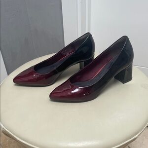 Women’s Ombré Burgundy and Black Patent Block Heel Pumps
